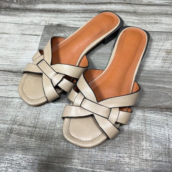 Marypaz Open Toe Low Heel Slide On Shoes Taupe Tan Women’s Size 36 - Picture 2 of 9